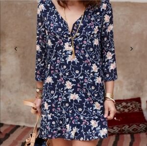 Sezane Bell Dress - Navy with Nude Flowers - Size 38